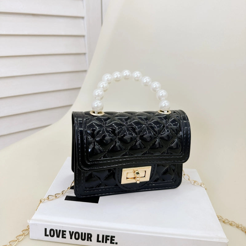 Women’s Small PVC Lattice Elegant Square Lock Clasp Jelly Bag