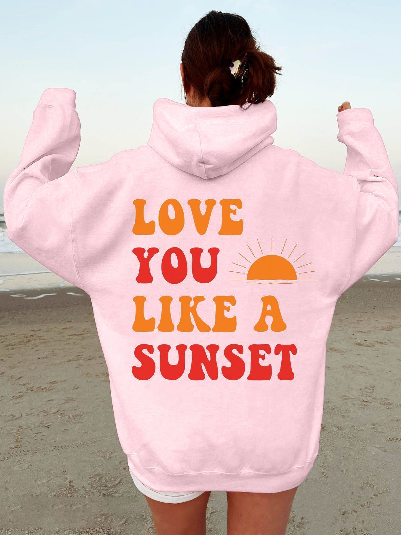 Women's Love You Like A Sunset Graphic Printed Preppy Oversized Hoodie