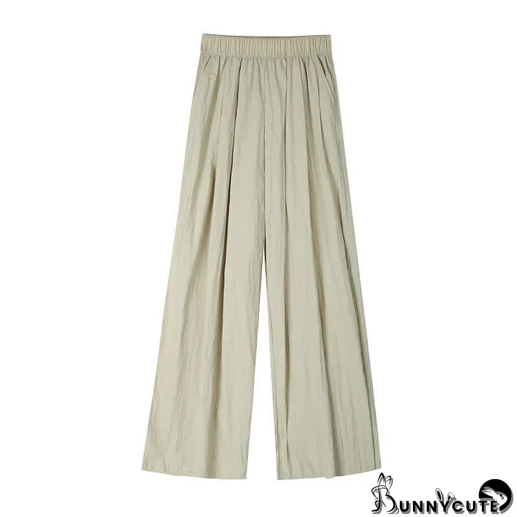 Pure Color High Waist Pleated Wide Leg Casual Pants