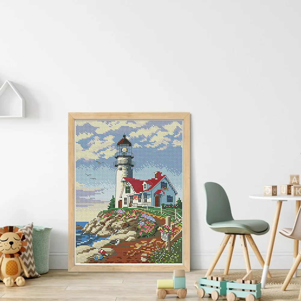 11CT Full Stamped&nbsp;Cross Stitch - Lighthouse(Canvas|30*40CM)