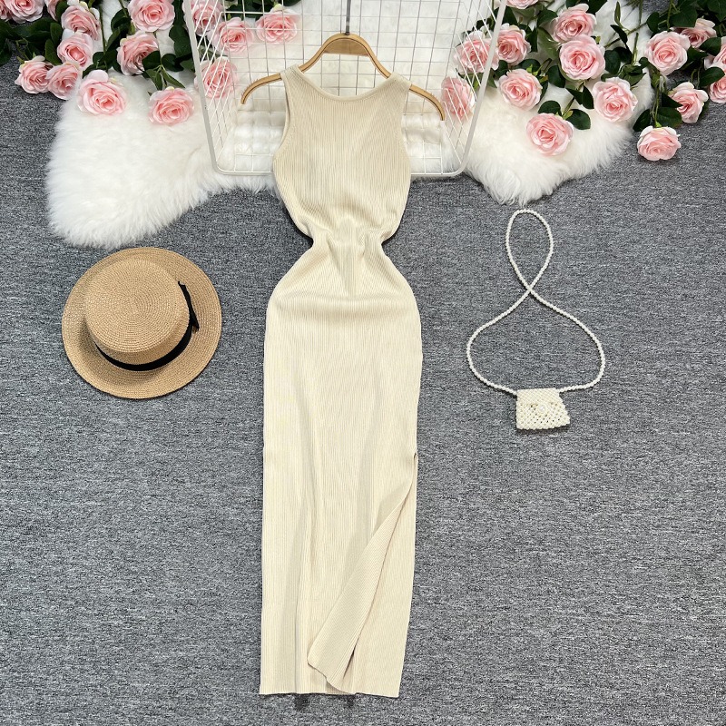 YuooMuoo Women Dress 2024 Summer Two Sides Available Knitted Bodycon Dress Elegant Split Long Party Vestidos Robe Femme