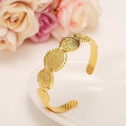 24K Gold Dubai India Stamp Girls Coin Bangle  Bracelet  Women Girl Bracelet