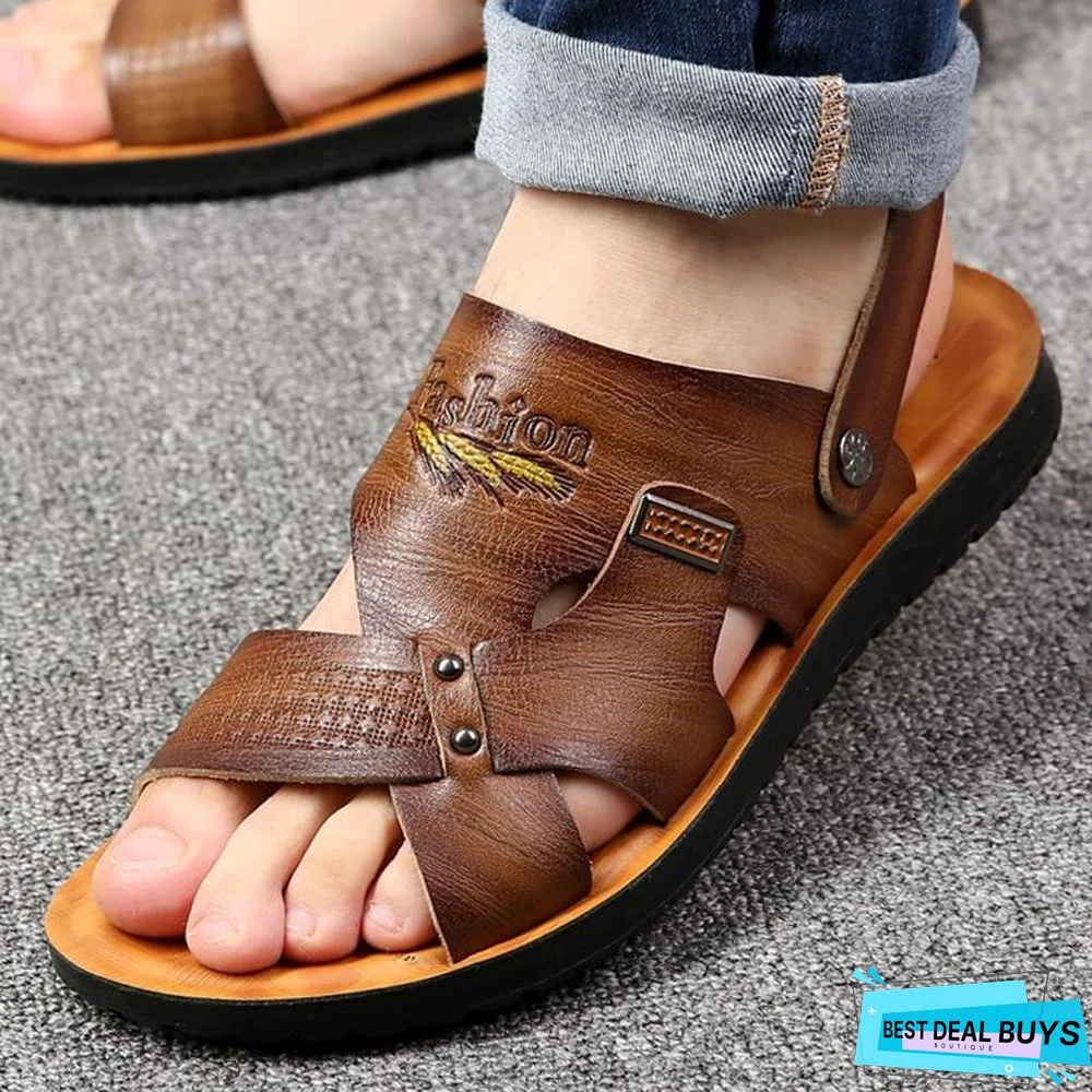 Men's Pu Leather Comfortable Sandals Non-Slip Slippers Shoes