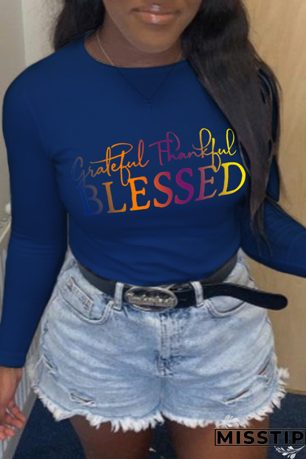 Grey Casual Print Patchwork Letter O Neck Tops