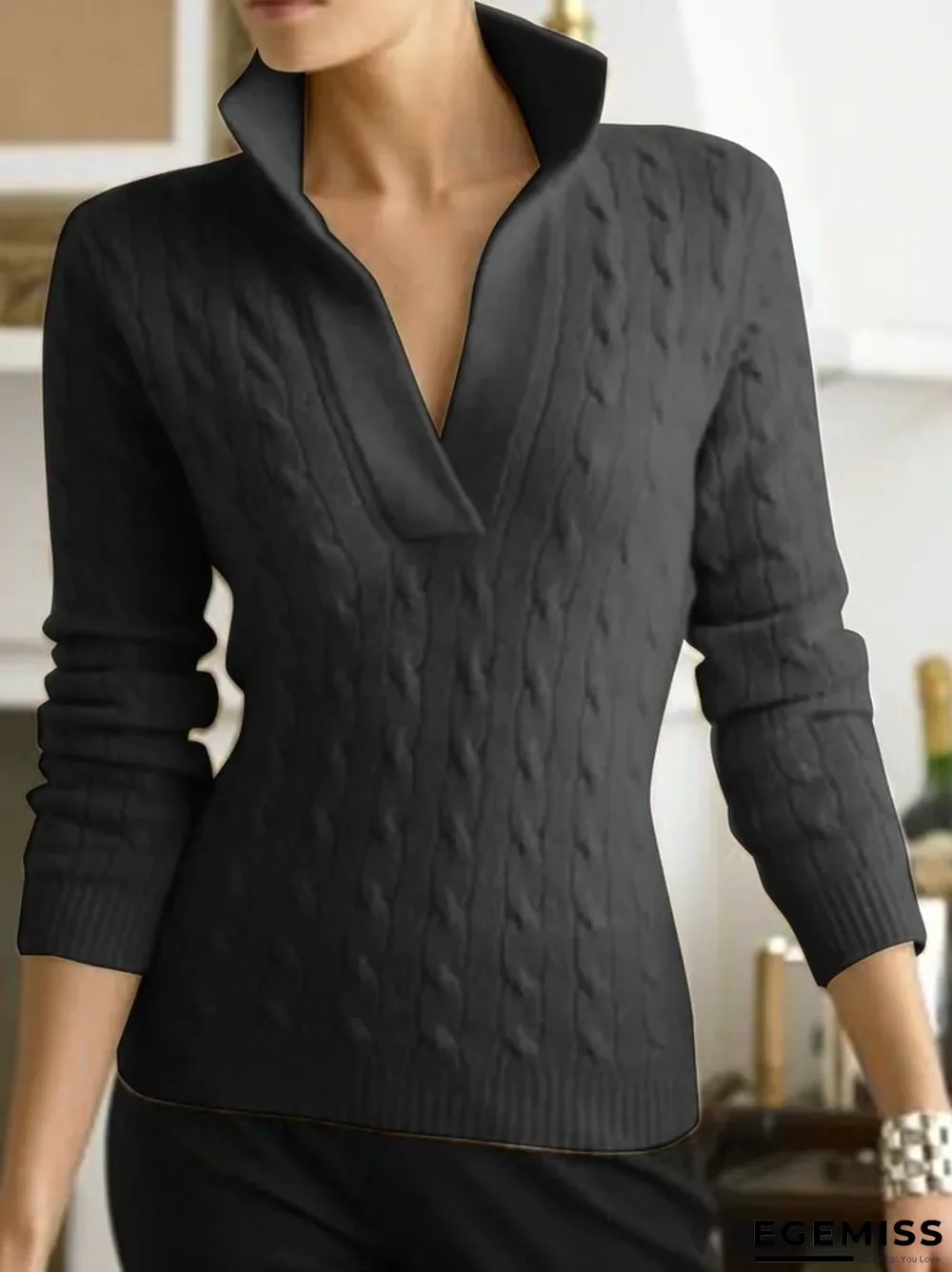 Apricot Long Sleeve Cotton-Blend Casual Sweater | EGEMISS