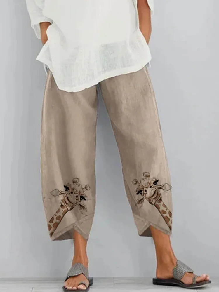 Giraffe printed casual wide-leg radish pants