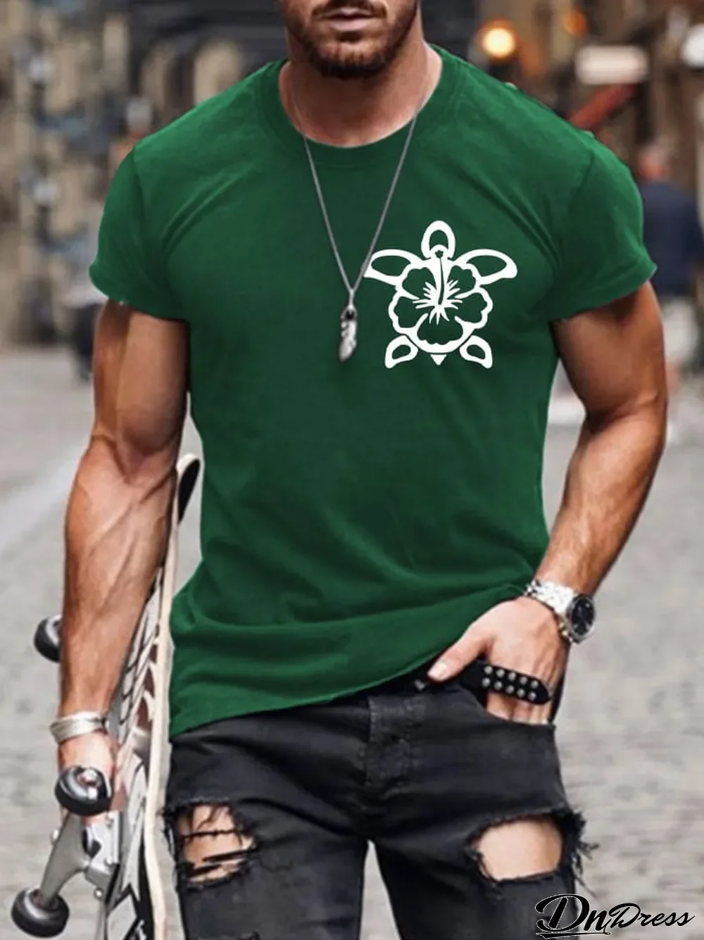 Men's Hawaiian Turtle Hibiscus Flower Print T-shirt
