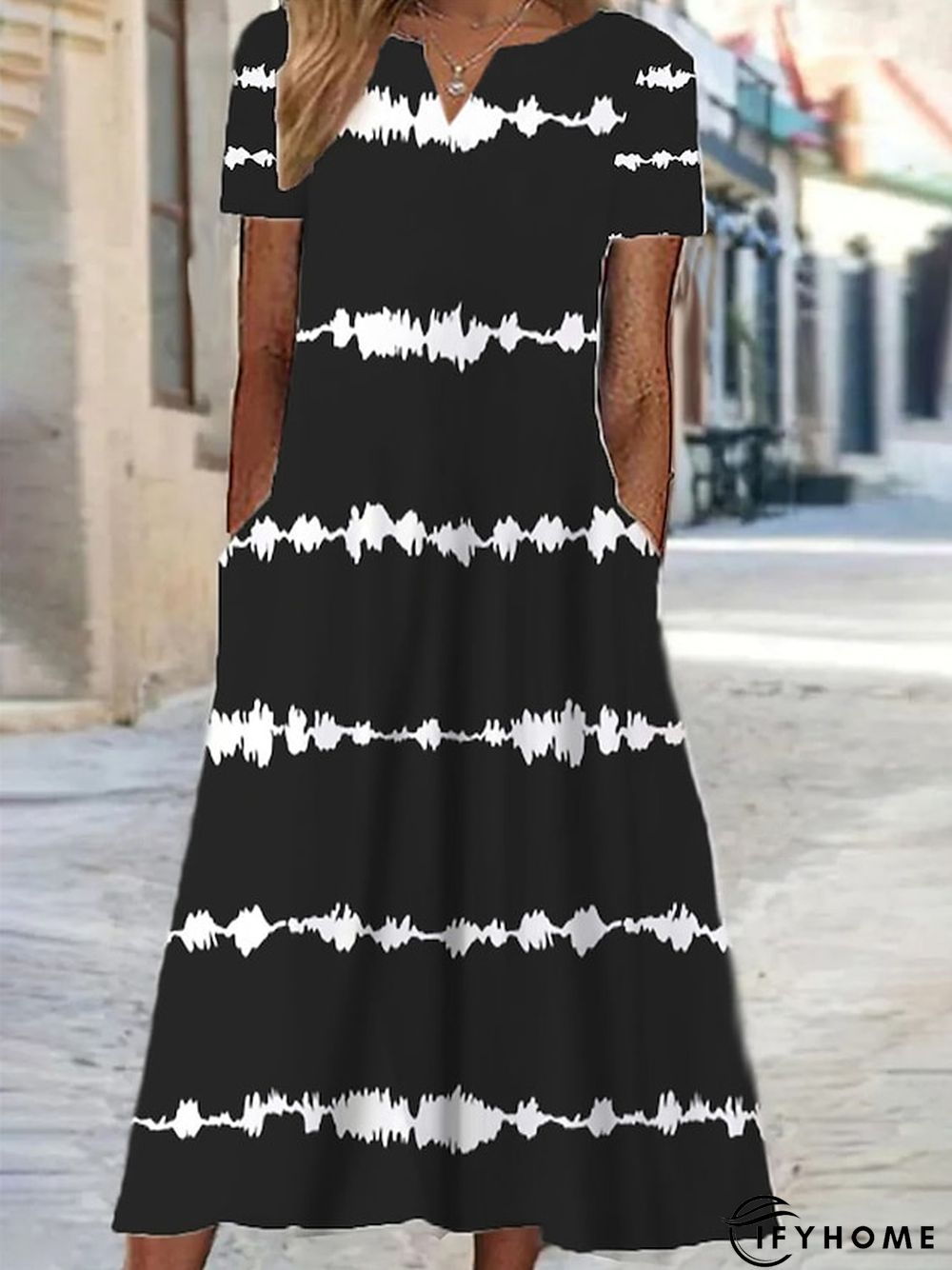 Women's Casual Dress Shift Dress Summer Dress Floral Tie Dye Pocket Print V Neck Midi Dress Active Fashion Outdoor Date Short Sleeve Regular Fit Black Spring Summer S M L XL XXL | IFYHOME