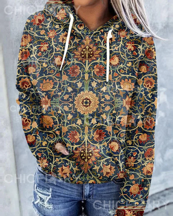 Women's Vintage Check Hooded Long Sleeve Sweatshirt