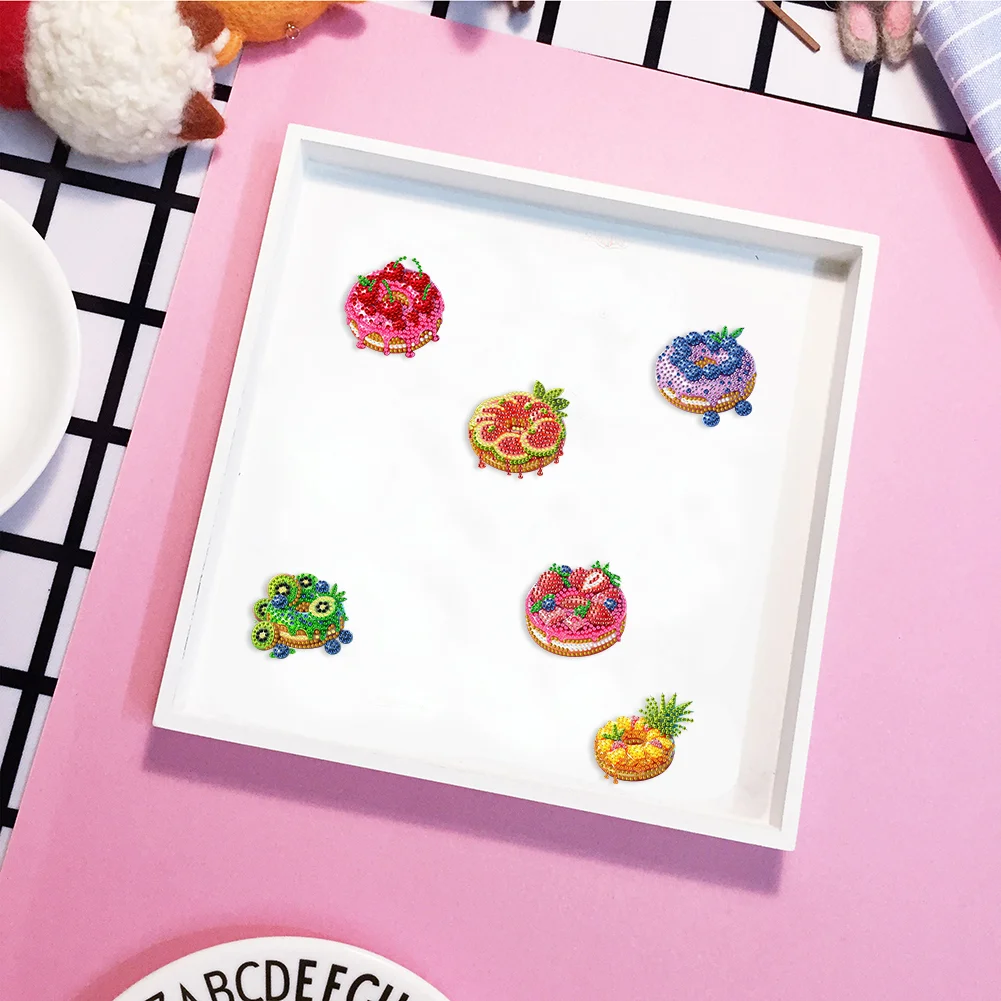 6pcs DIY Fruit Donut Acrylic Special Shape Diamond Painting Fridge Magnets