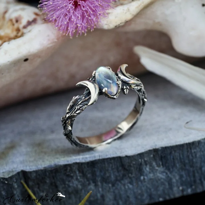 925 Silver Handmade Moonstone Triple Moon Phase Ring