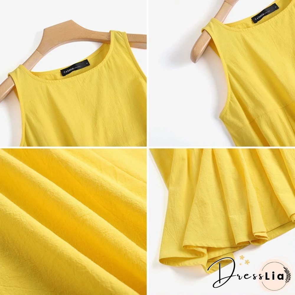 Women Sleeveless Mini Dress Summer Cotton Party Casual Loose Pleated Dress Plus Size Clothes