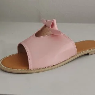 Yyvonne Large Summer Women's Flat-Bottomed Slippers Bow Decorated With Wide Strip Slippers Solid Flat Sandals