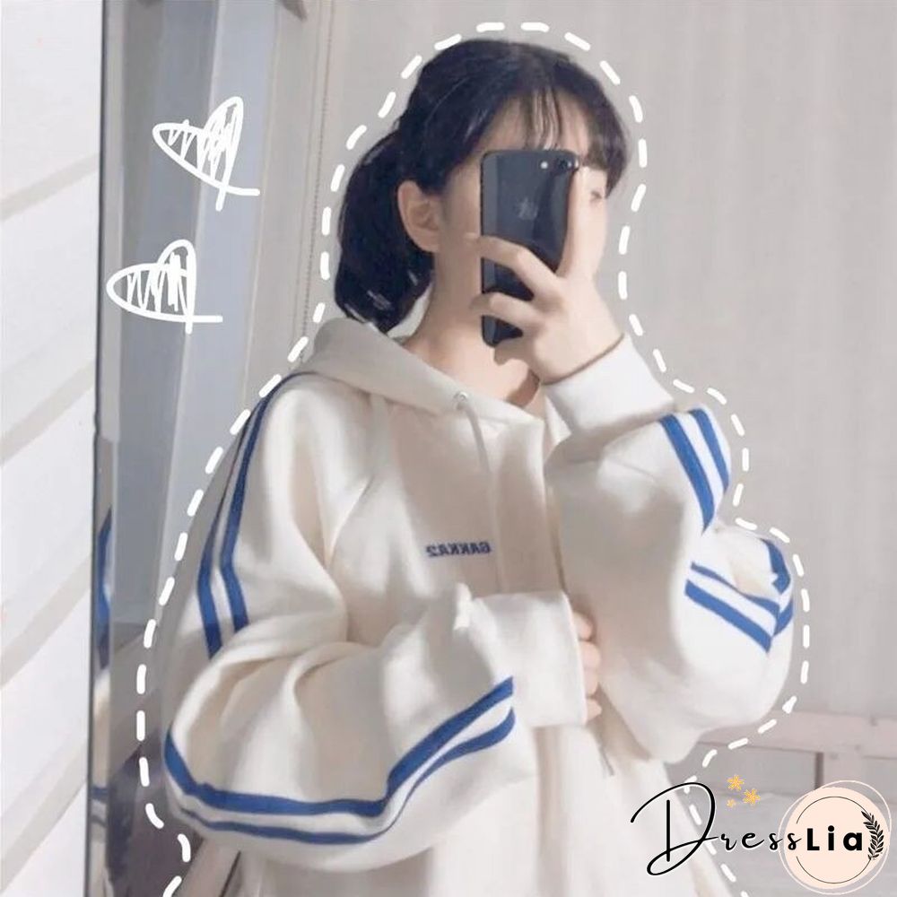 S-3Xl Harajuku Women'S Hoodie Japanese Letters Hoodies College Loose Plus Size Fleece Pullover Girls Student Sweatshirt Jackets