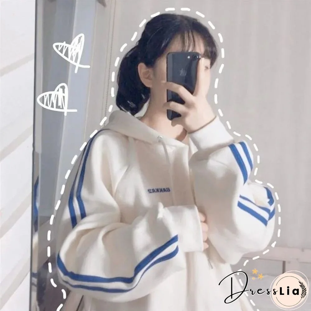 S-3Xl Harajuku Women'S Hoodie Japanese Letters Hoodies College Loose Plus Size Fleece Pullover Girls Student Sweatshirt Jackets