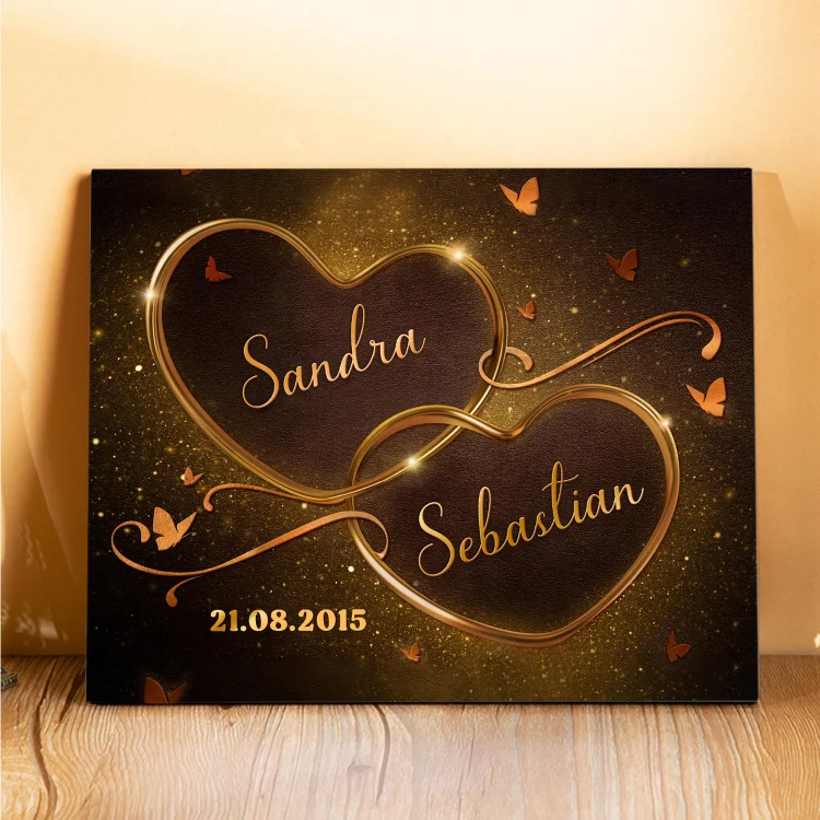 2 Names-Personalized Wooden Frame Custom Names and 1 Date Heart for Couple