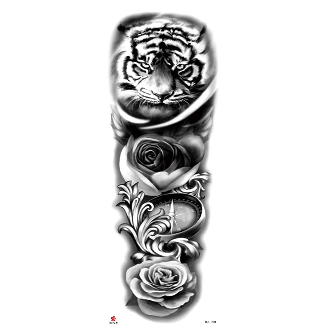 Full Arm Temporary Tattoo Wolf Lion Fish Horns Geometric Man Body Leg Rose Flower Phoenix Waterproof Sticker Cool Women Tatoo