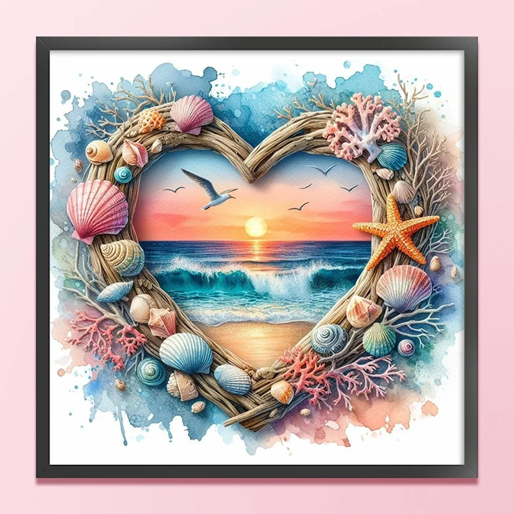 Heart-Shaped Beach Shells Full 14CT 2 Strands DIY Counted Embroidery Needlepoint Starter Kits Cross Stitch Patterns Arts Craft Kits for Beginners Adults Home Decor