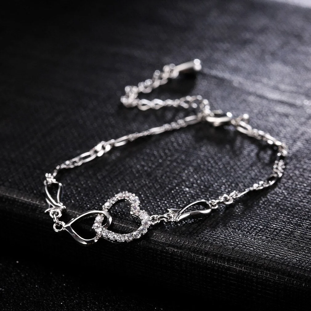 Cute Female Crystal Love Heart Anklet Rose Gold Silver Color Foot Chain Vintage Bride White Zircon Beach Anklets For Women