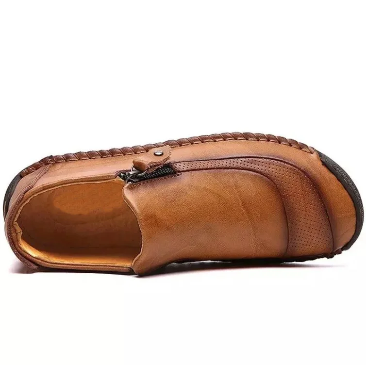 MEN LEATHER HAND STITCHING SIDE ZIPPER COMFY SOFT ANKLE BOOTS