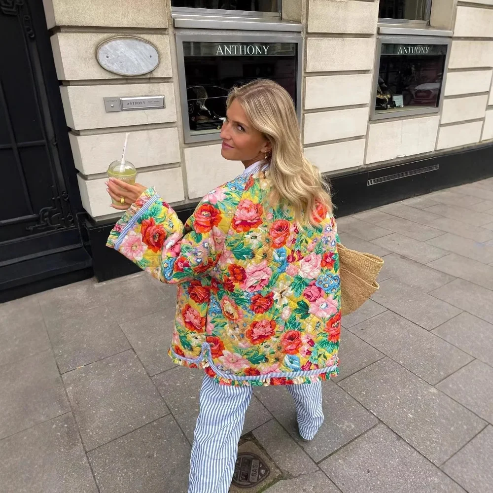 Nigikala Nigikala Women's Clothing 2025 Autumn Flower Print Loose Cotton Cotton Coat Women's Top MG37