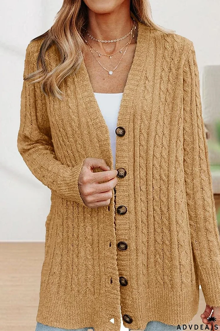 Casual Buttons Solid Color V Neck Cardigans(5 Colors)