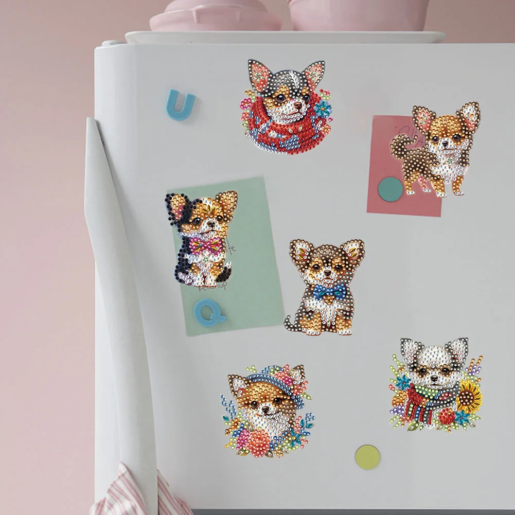 6pcs DIY Chihuahua Puppy Special Shape Diamond Painting Fridge Magnet for Adults Kids Beginners