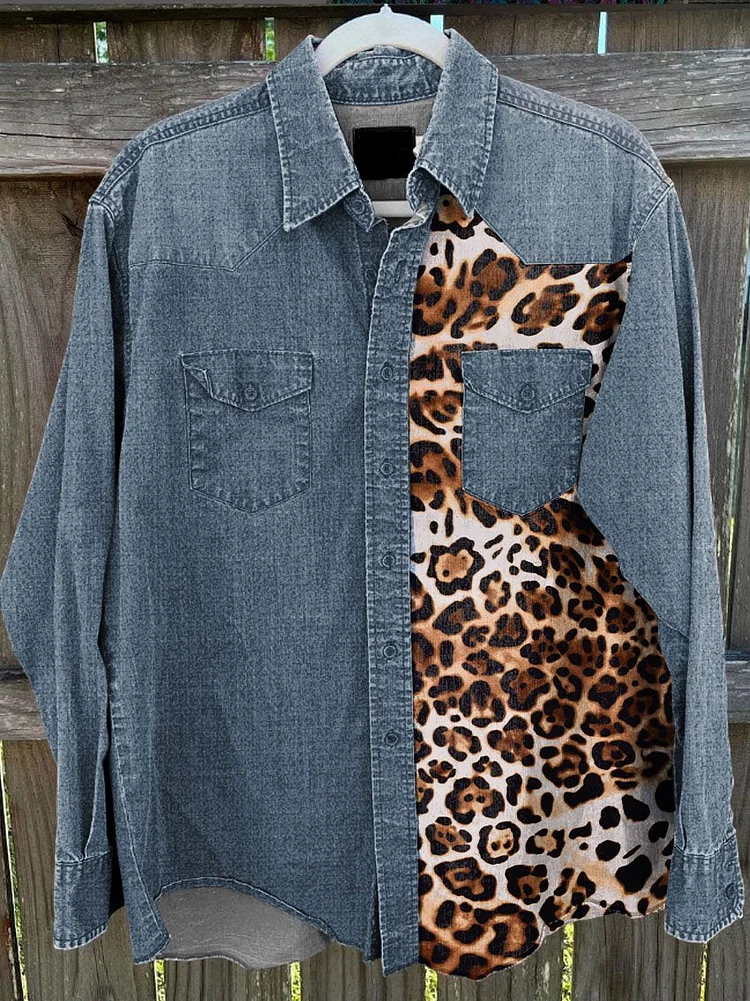 Men's Leopard Texture Print Pattern Vintage Stripe Print Casual Shirt