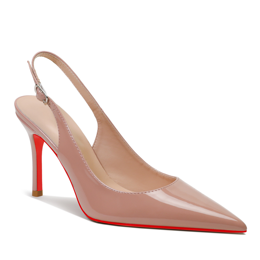 90mm Mid Heels for Women Slingback Pumps Sandals Pointed Toe Pumps Red Bottoms Shoes-MERUMOTE
