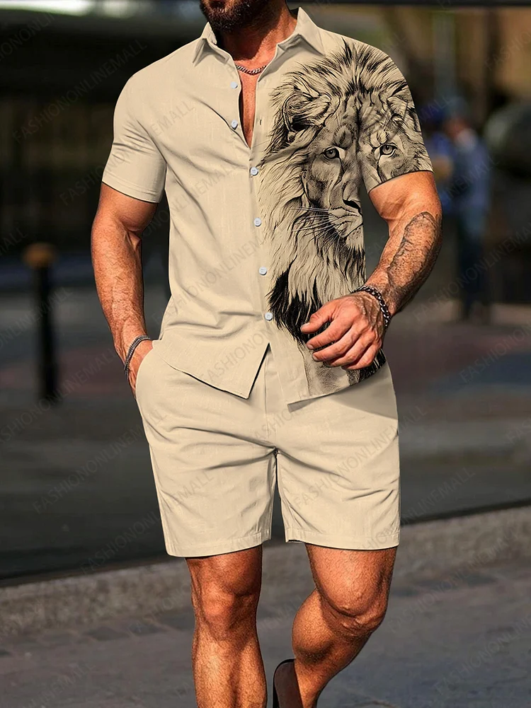 Men's casual printed short sleeved two-piece set