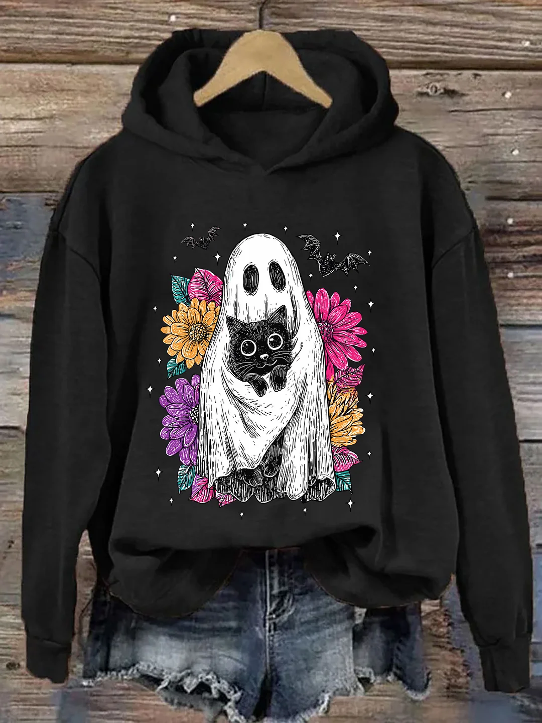 Halloween Ghost And Cat Hoodie