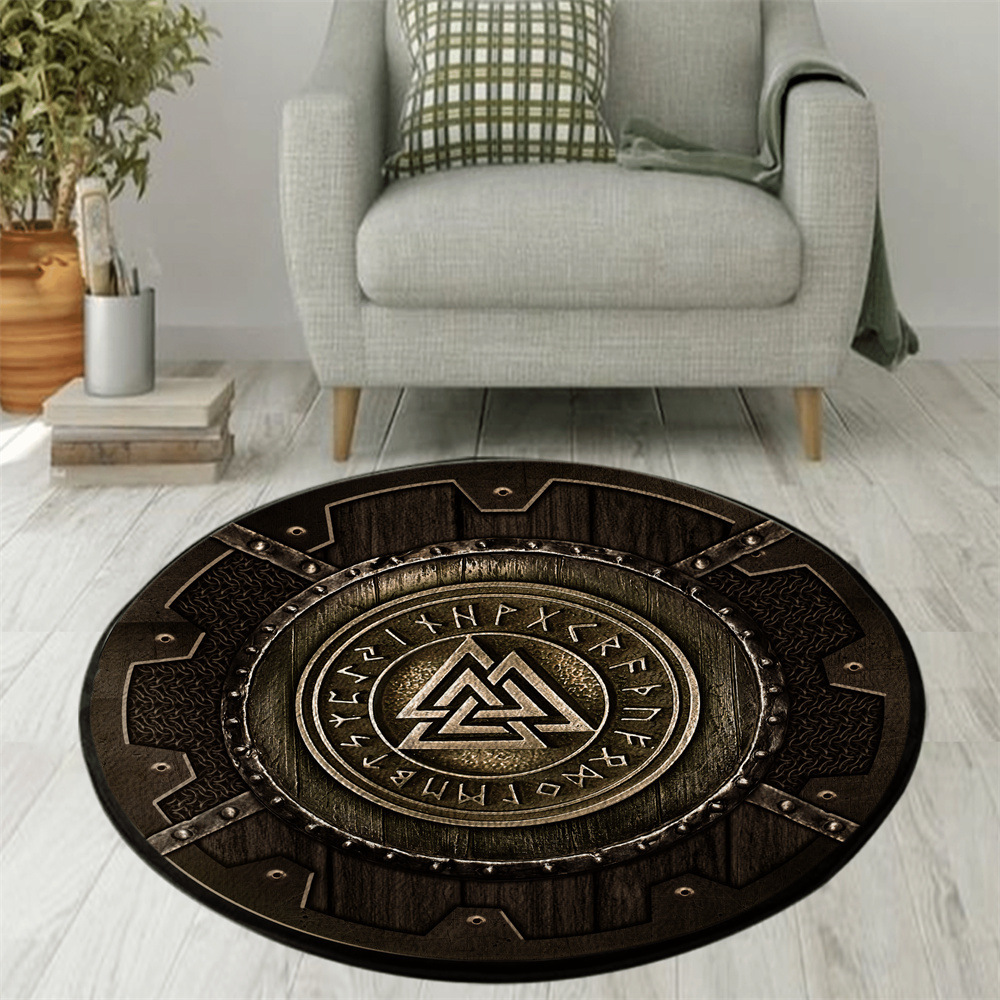 Flannel Carpet Viking 3D Printed Round Floor Mat Bedroom Living Room Fashion Carpet