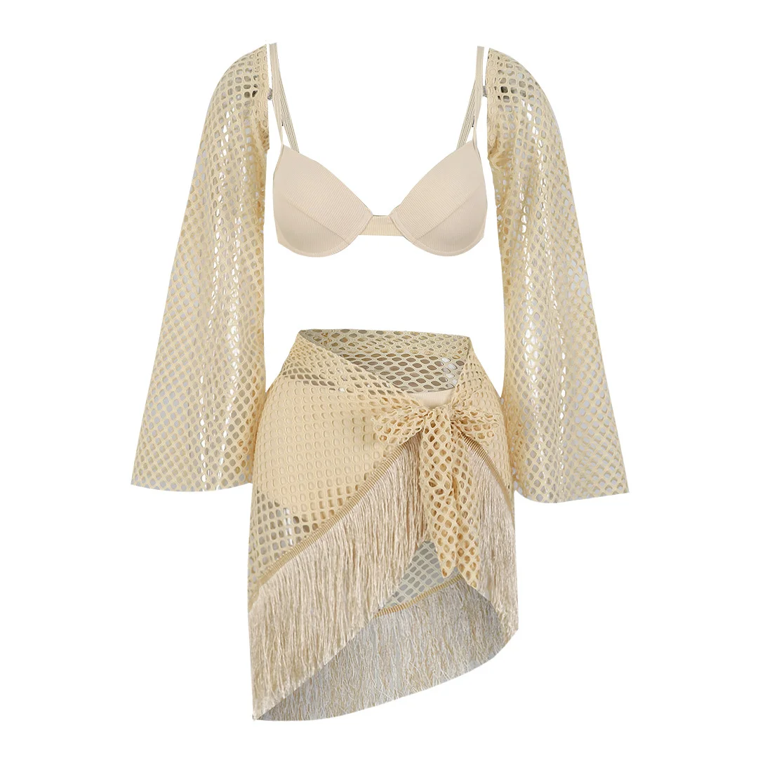 Zingj Small Pit Strip Solid Three-Point Bikini Short Skirt Split Swimsuit Set 2025 New Beach Wind