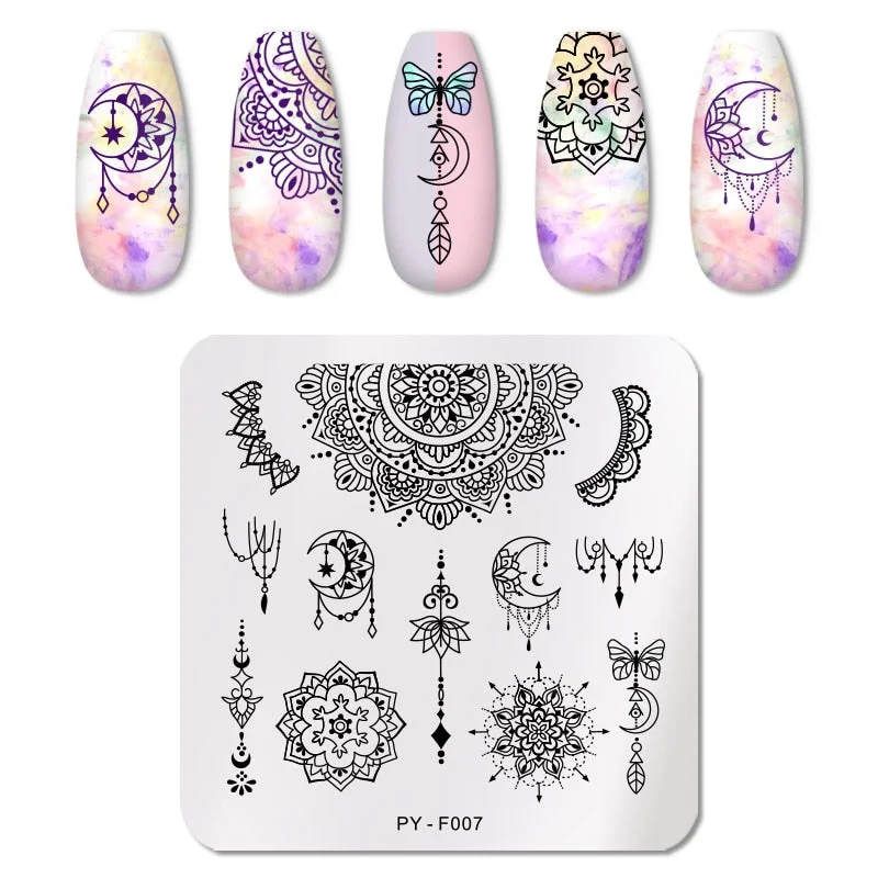 PICT YOU Square Lace Series Nail Stamping Plates Stencil Stainless Steel Tools Nail Art Stamp Design for DIY Image Plate-Nail Inspo