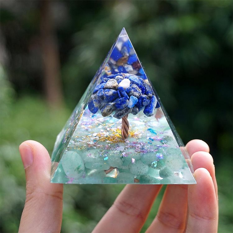 Lapis Lazuli with Green Aventurine Tree Of Life Orgone Pyramid