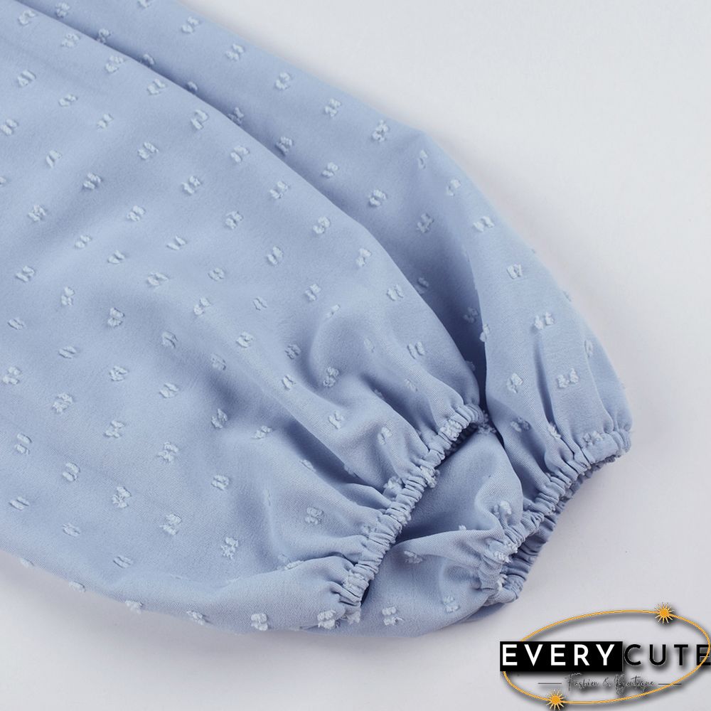 Light Blue Ruffle Cold Shoulder Long Sleeve Tops