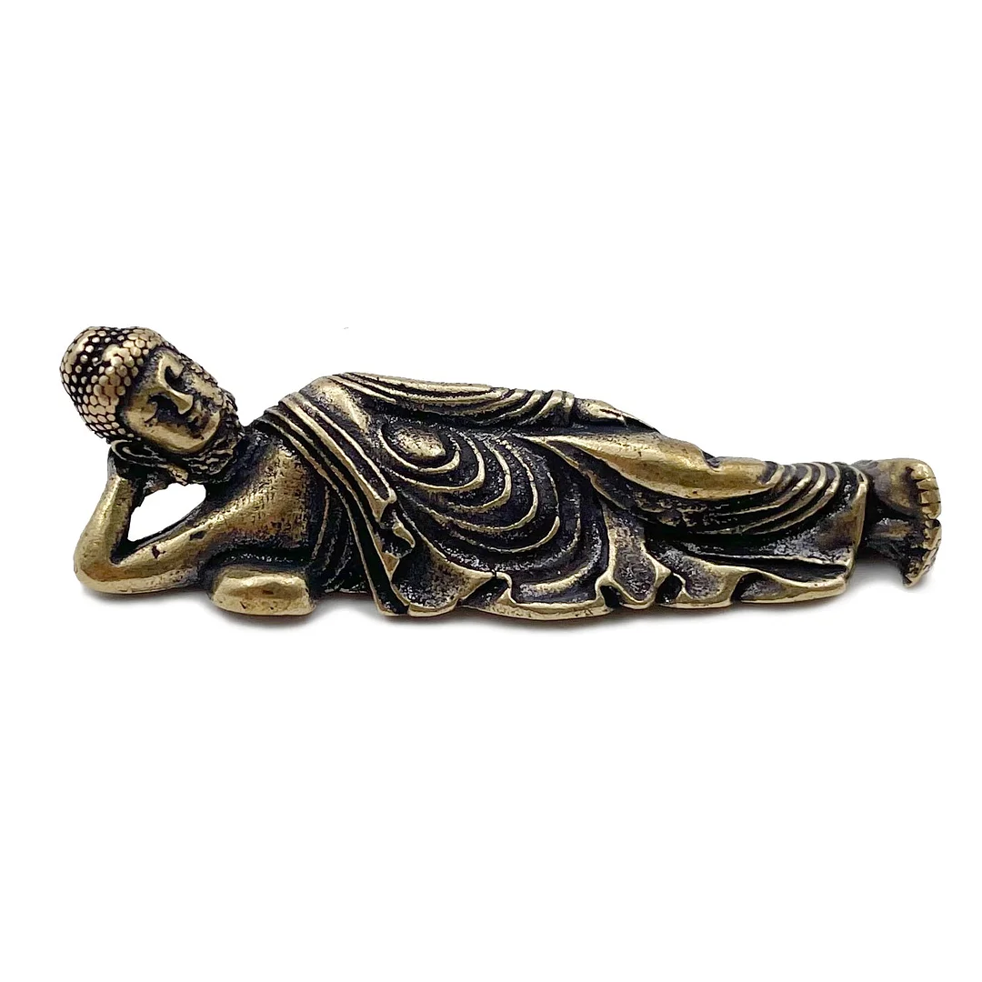 Solid Pure Brass Buddha Small Ornament Figurines Antique Copper Guanyin Sleeping Buddha Statue Desk Decorations Home Decor Craft