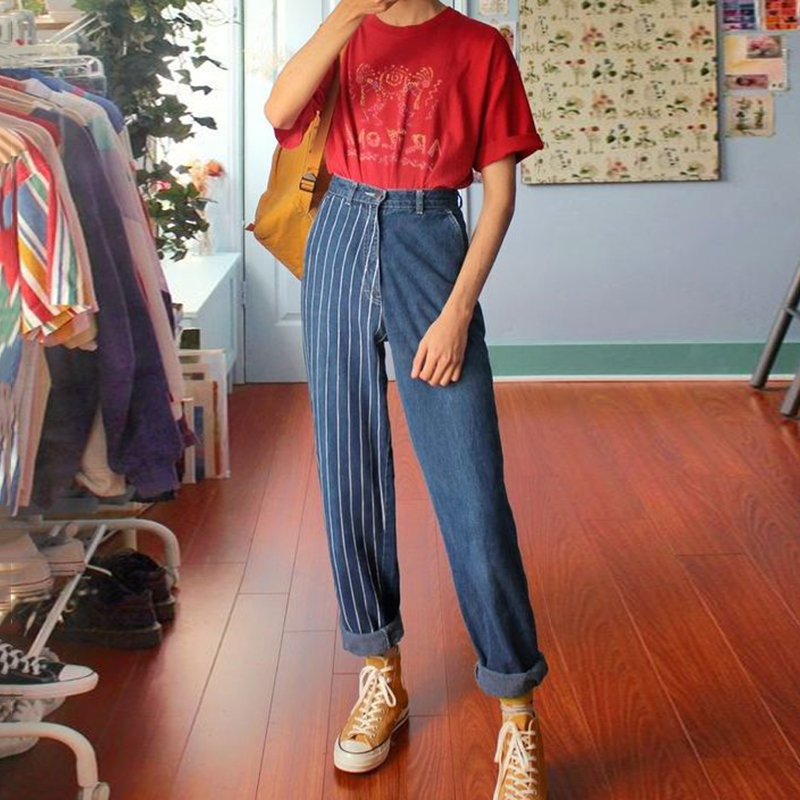 denim pants with side stripe