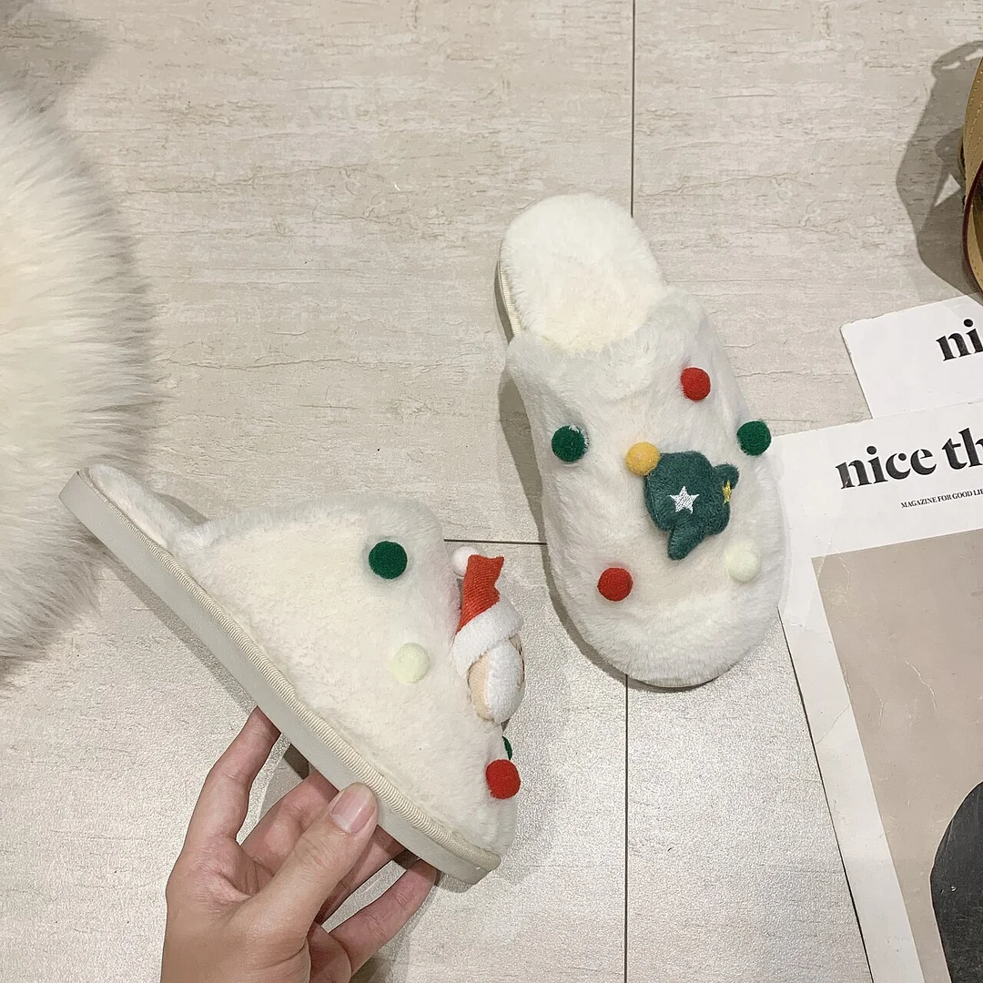 Yyvonne 2022 Christmas Winter Warm Women's Plush Slippers Home Warm Soft Indoor Slippers Non-slip Home Cotton Shoes Wholesale