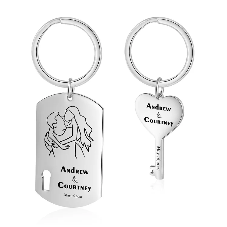 Personalized Names Couple Keychain Engrave Photo And Date Matching Couple Gifts, Special Gift For Him/Her
