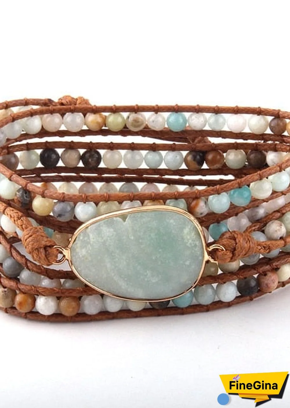 Boho Bracelet, RH 5 Layers Leather Wrap Bracelet, Natural Stones, Navy Lapis