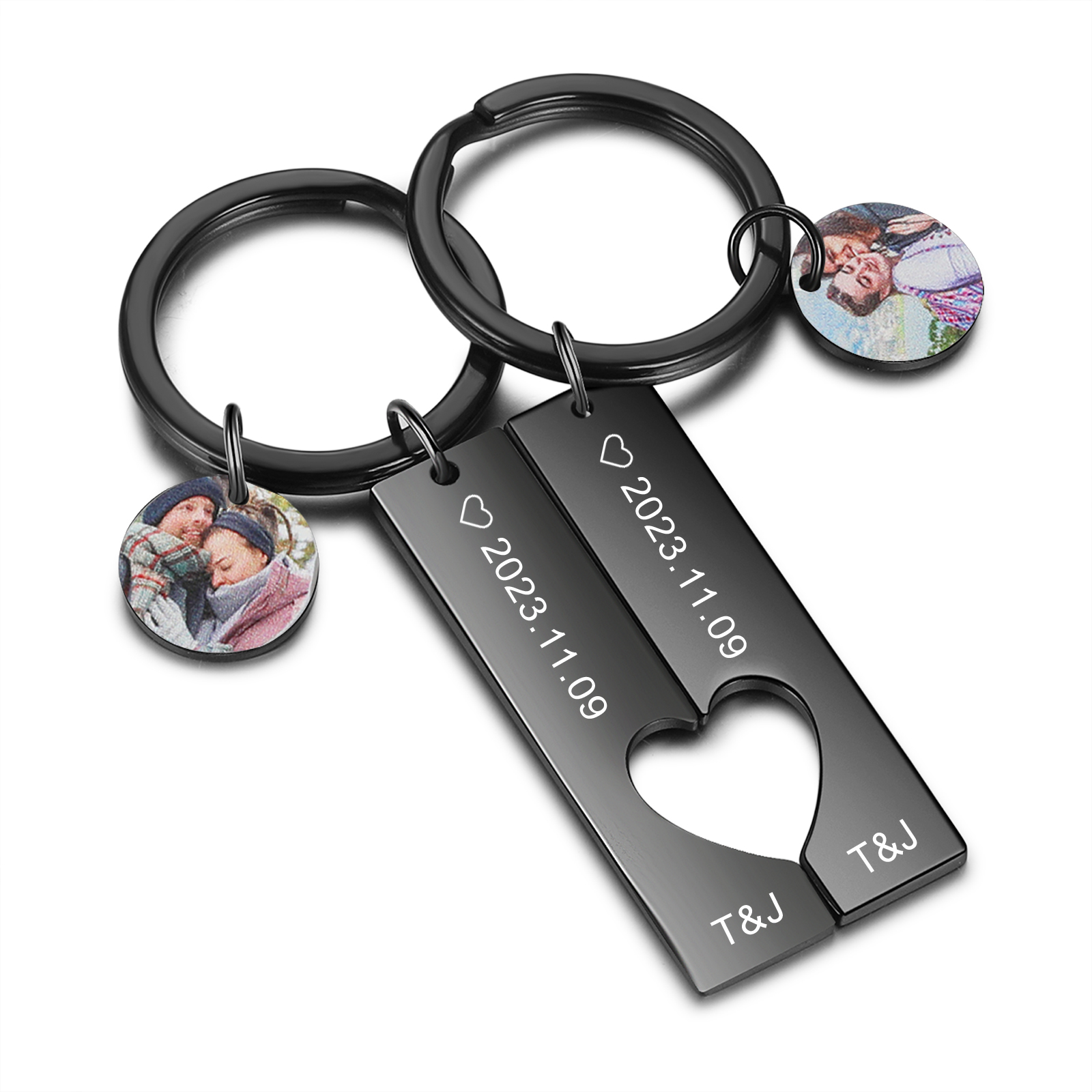 Personalised Couple Keychain Custom 2 Names & 2 Dates & 2 Photos Keyring Matching Couple Gifts Valentine's Day Gift for Him/Her-Jessemade AU
