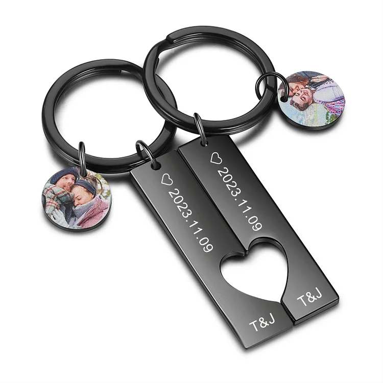 2-Names Personalized Photo Couple Keychain Engrave Letters And Date Matching Couple Gifts, Special Gift For Him/Her