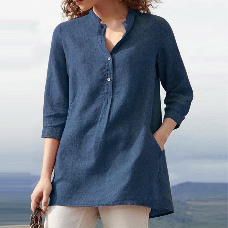 Oversized Tunic Womens Summer Blouse ZANZEA 2022 Elegant Button Shirts Casual Blusas Female V Neck Solid Tops Woman Chemise