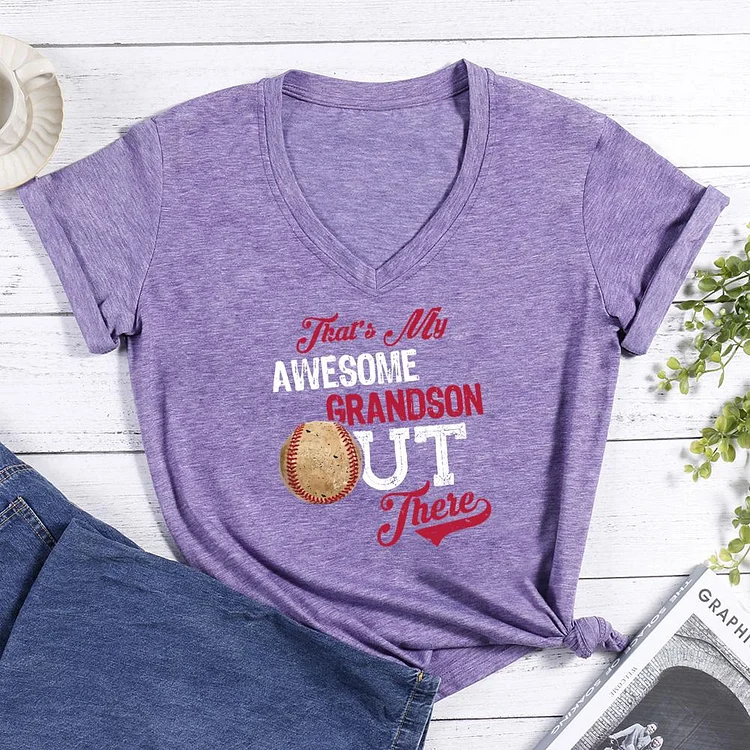 That's My Awesome Grandson Out There V-neck T Shirt-Annaletters