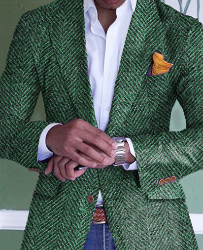 Lapel Collar Single Breasted Herringbone Chest Pocket Blazer