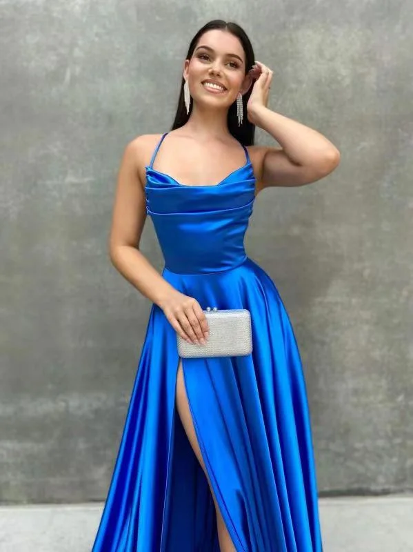 Miabel Blue Chic Sleeveless Prom Dress With Split