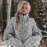 Women's Viking Celtic Knot Rune Knit Jacquard Warm Turtleneck Sweater - Image 5