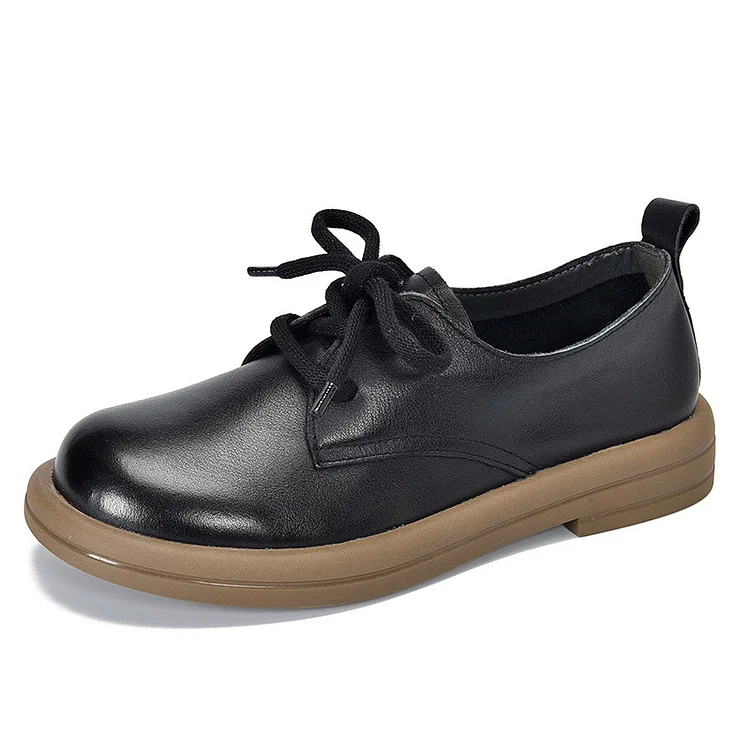 Simple Solid Color Mid Heel Leather Shoes - yankia