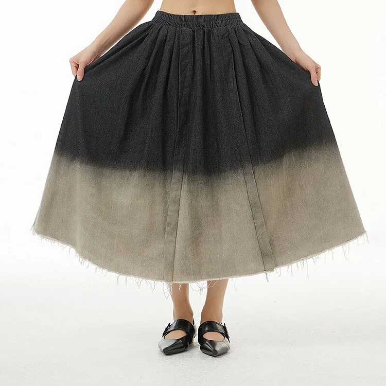 Fashion Elastic Waist Gradient Denim Skirt
